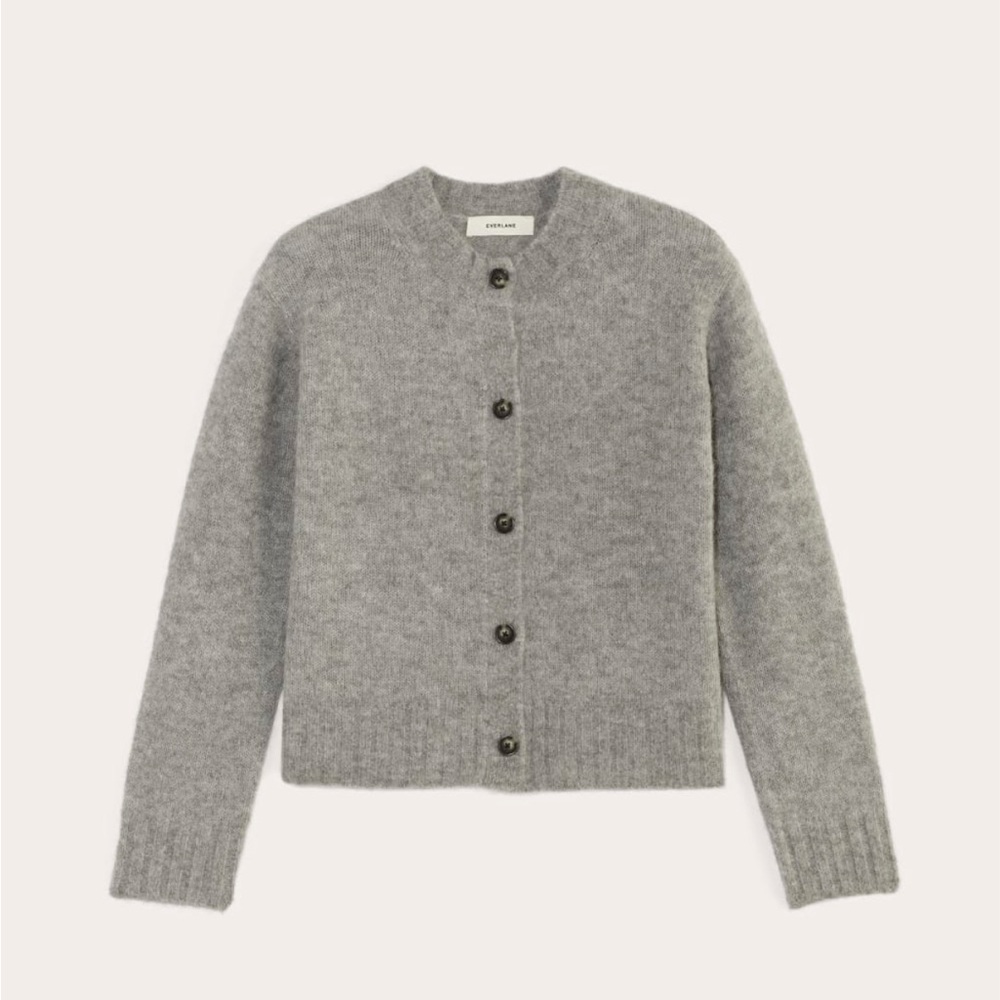 Everlane Women’s Crew Cardigan Alpaca Wool Buttons Gray Grey Sz XL - Picture 2 of 13